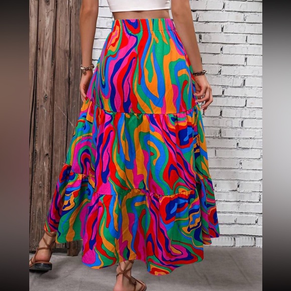 Boho Abstract Pop Art Print High Waist Maxi Skirt - Picture 2 of 2